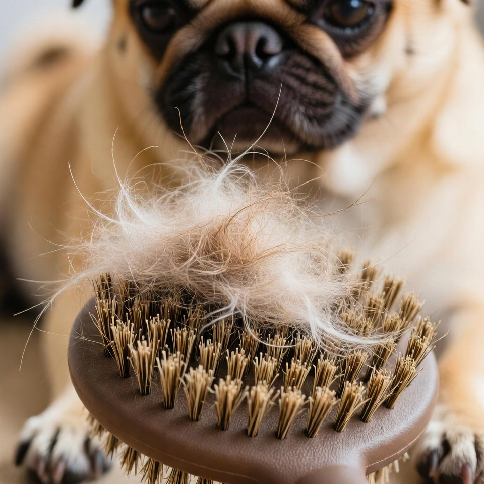 Even though pugs have short coats, they shed a lot. Brushing reduces loose hair and keeps the skin healthy by spreading natural oils. Best Brushes for Pug Grooming Rubber curry brush Soft bristle brush Grooming glove Avoid harsh metal brushes that can scratch the skin. How to Brush Your Pug Choose a calm moment, like after breakfast or before bed. Brush gently in short strokes. Pay extra attention to high-shedding areas like the chest, back, and tail base. Finish with a soft brush to smooth the coat. Brushing also helps you spot early skin issues like bumps, dryness, or fleas.