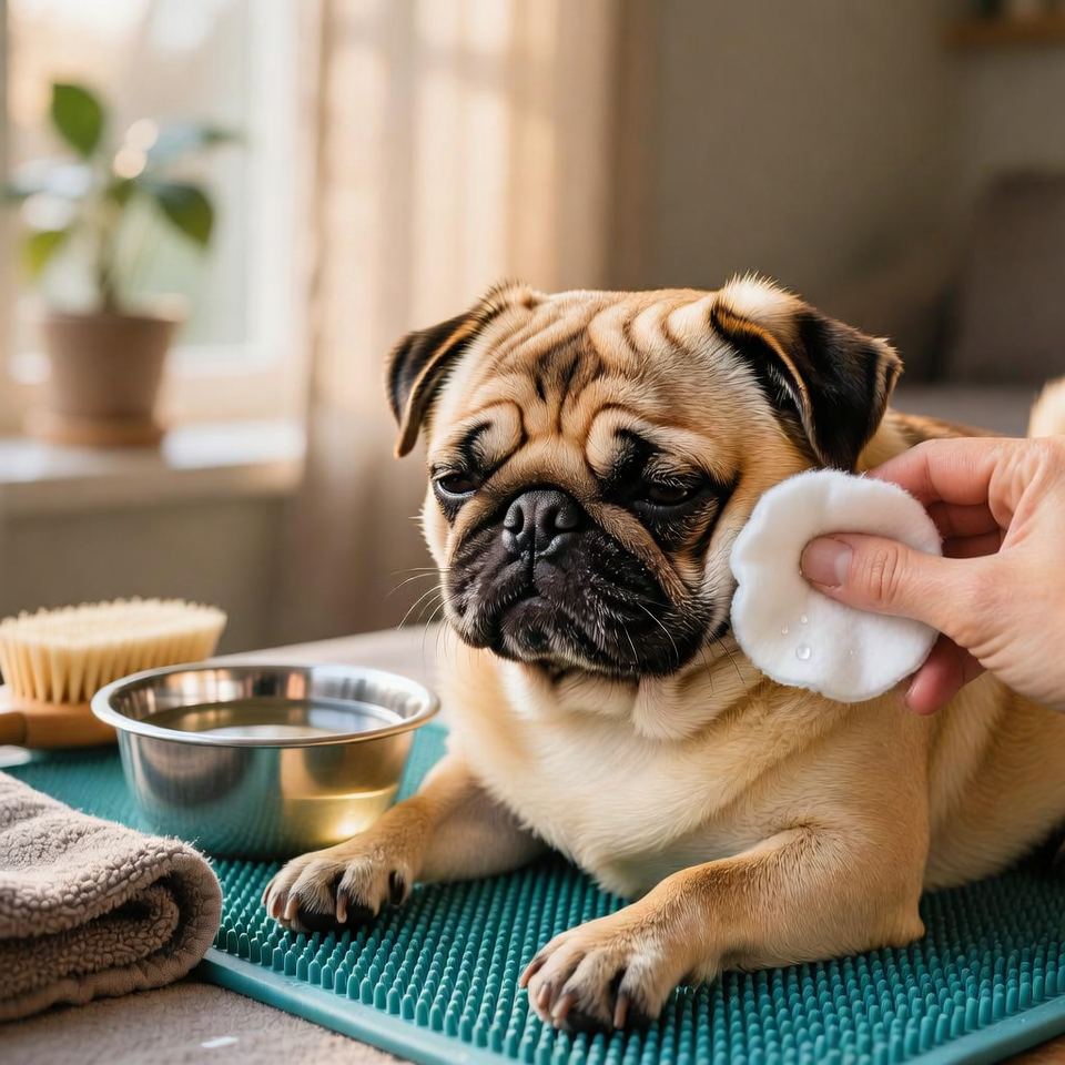 Wrinkle cleaning is the most important part of pug grooming. These folds trap everything: dirt, food crumbs, moisture, sweat, drool, and even small particles from carpet or grass. Without regular cleaning, these areas become warm and damp, which encourages bacteria and yeast.