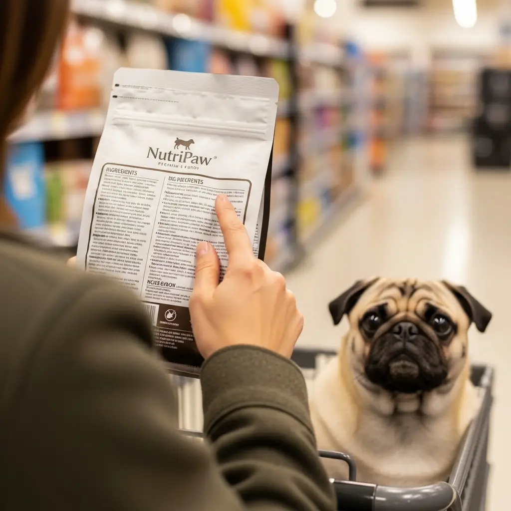How to Choose the Right Dog Food for Adult Pugs With so many options available, choosing the right dog food can feel overwhelming. Here is what you should look for. Choose Small-Breed Formulas Small-breed formulas are designed with the right balance of protein, fat, calories, and kibble size. Pugs do better with smaller kibble pieces because they can chew and swallow them more easily. It also reduces choking risks. Look for Real Meat as the First Ingredient The first ingredient should be a high-quality protein source. If the list starts with corn, wheat, soy, or a by-product, look for another option. Avoid Excessive Fillers Fillers add bulk without nutrition. Too many fillers can upset digestion and lead to weight gain. Check the Fat-to-Protein Ratio The ratio should support energy without overfeeding. Pugs need enough fat to stay healthy but not so much that their weight becomes a problem. Consider Grain-Free Only If Necessary Some pugs do fine with grains. Others have sensitivities. Grain-free dog food can help with allergies, but it is not always required. If your pug has itchy skin, frequent ear infections, or persistent digestive issues, grain-free might be worth trying. Choose Brands With Transparent Ingredient Lists A reputable brand should give clear information about ingredients and sourcing. Transparency matters.