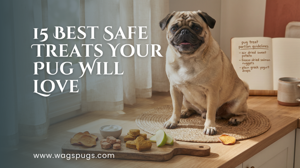 15 Best Safe Treats Your Pug Will Love: Healthy, Delicious, and Vet-Approved Options Pugs are one of the most cherished dog breeds worldwide. Known for their expressive eyes, wrinkled faces, and charming personalities, these small dogs quickly become beloved family members. However, their compact size and unique physical traits make them prone to health challenges, such as obesity, joint issues, and breathing difficulties. Treats are a powerful tool in your pug’s life—they can motivate, reward, and provide mental stimulation. Yet choosing the wrong treat can do more harm than good. This guide explores 15 of the safest and most beneficial treats for pugs. Each treat is carefully selected for taste, nutritional value, and digestibility. Additionally, we provide practical tips for safe portions, preparation, and integration into your pug’s daily routine. By the end of this guide, you’ll know exactly which treats to offer and how to maximize both enjoyment and health benefits. Understanding Pug Nutrition and Treats Why Treats Are Important Treats play a role beyond basic nutrition. They reinforce positive behavior, help in training, and provide mental stimulation, especially for intelligent, social breeds like pugs. Reward-based training is particularly effective with pugs, who respond enthusiastically to food incentives. However, because pugs are prone to weight gain, Due to their small size and low activity levels, it’s critical to select low-calorie, nutrient-rich treats. Poor treat choices can lead to: Obesity increases the risk of heart disease and diabetes Joint stress, worsening conditions like hip dysplasia or arthritis Digestive upset, causing diarrhea or vomiting Allergic reactions, triggered by artificial ingredients or fillers Selecting the right treats ensures your pug stays healthy, happy, and motivated. Key Considerations for Treats When choosing a treat, examine its composition carefully: Protein: Lean meats such as chicken, turkey, or salmon support muscle maintenance and repair. Carbohydrates and fiber: Ingredients like oats, brown rice, and sweet potatoes aid digestion and provide sustained energy. Vitamins and minerals: Fruits and vegetables contribute antioxidants, vitamins, and essential nutrients. Avoid treats containing: Chocolate, grapes, onions, or garlic Artificial sweeteners, especially xylitol Excess sugar, salt, or unhealthy fats Fillers such as corn syrup or by-products