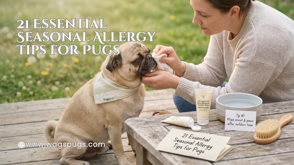 21 Essential Seasonal Allergy Tips for Pugs | Vet-Approved Care Seasonal allergies are one of the most common health challenges faced by pugs. Because of their sensitive skin, short coats, and facial folds, pugs often react strongly to environmental allergens like pollen, dust, and mold. These allergies can lead to constant itching, redness, ear infections, and overall discomfort if not managed properly. This article provides vet-approved, caution-based guidance to help pug owners understand seasonal allergies and take safe, practical steps to reduce symptoms. This content is for educational purposes only and does not replace professional veterinary advice.