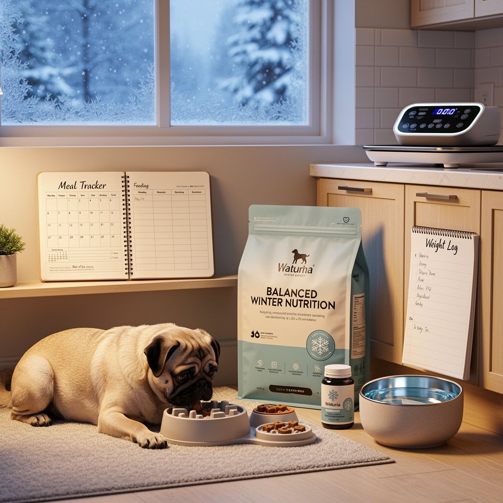 12. Adjust Indoor Nutrition for Seasonal Energy Balance Dietary needs may shift in winter. Lower outdoor activity levels may lead to decreased energy expenditure, although individual differences are common. Owners can monitor weight and body shape to ensure healthy balance throughout the season. Some dogs may benefit from slightly increased calories if they remain active. Others may require the same amount of food or even slightly less. Careful observation helps determine what is appropriate. Sudden weight gain may occur if food intake remains high while movement decreases, which is common during colder weather. Hydration plays a significant role in nutritional balance. Indoor air dryness can lead to increased thirst. Offering adequate water supports digestion and general well-being. Dog-safe hydration treats sometimes help encourage water intake, though they are not necessary for all households. Winter may also be an opportunity to evaluate food quality. Choosing nutritionally balanced meals supports year-round health. Different dietary needs may apply to older pugs, younger pugs, and pugs with sensitivities. If significant changes are being contemplated, a veterinarian may be beneficial. Monitoring feeding schedules remains important. Regular meal timing creates predictability and reduces overeating. Indoor enrichment tools such as slow feeders may support both digestion and mental activity during winter months.