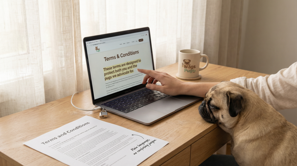 Terms and Conditions Welcome to wagspugs.com. You acknowledge and agree to be bound by the terms and conditions listed below by using and accessing this website. Please do not use our website if you disagree with any of these terms. 1. Acceptance of Terms By visiting, browsing, or using wagspugs.com, you acknowledge that you have read, understood, and agreed to these Terms and Conditions. 2. Use of the Website You agree to use this website only for lawful purposes and in a way that does not violate any applicable laws or regulations. You must not: Use the website in any way that may damage or disrupt the site Attempt to gain unauthorized access to any part of the website Copy, reproduce, or redistribute content without permission 3. Intellectual Property Rights Unless otherwise stated, all content on wagspugs.com, including text, images, graphics, logos, and design, is the intellectual property of wagspugs.com and is protected by copyright and other intellectual property laws. You may view and use the content for personal, non-commercial purposes only. 4. Content Disclaimer All content on wagspugs.com is provided for general informational purposes only and is published in good faith. Regarding the following, we make no guarantees: The accuracy or completeness of the content The reliability of any information provided Any action you take based on the information found on this website is strictly at your own risk. 5. External Links Wagspugs.com contains links to external websites that are neither provided nor maintained by us. We are not liable for the content or policies of external websites and cannot guarantee the accuracy, relevance, or completeness of any information found there. 6. Google AdSense and Advertising wagspugs.com may display advertisements served by Google AdSense or other advertising partners. These third-party vendors may use cookies or web beacons to show ads relevant to users. Wagspugs.com has no control over these cookies that advertisers use. Users may choose to disable cookies through their individual browser options. 7. Limitation of Liability Any losses or damages, including indirect or consequential loss, resulting from the use of this website are not the responsibility of wagspugs.com or its owners. 8. Privacy Your privacy is important to us. Please review our Privacy Policy for information on how we collect, use, and protect your data. 9. Changes to These Terms We reserve the right to modify or update these Terms and Conditions at any time without prior notice. Any changes will be posted on this page. You accept the revised terms if you keep using the website after they have been made. 10. Governing Law These Terms and Conditions are governed by and interpreted in accordance with applicable laws, without regard to conflict of law principles. 11. Contact Us If you have any questions about these Terms and Conditions, please contact us: Email: wagspugs@gmail.com Shop: https://shop.wagspugs.com Website: https://wagspugs.com